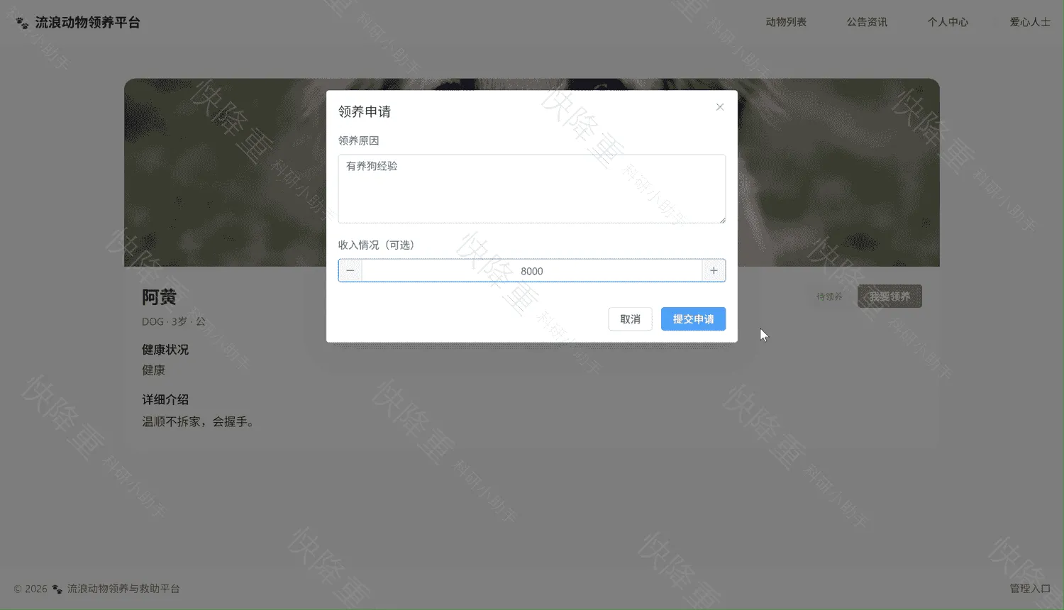 流浪动物救助与领养平台运行截图4